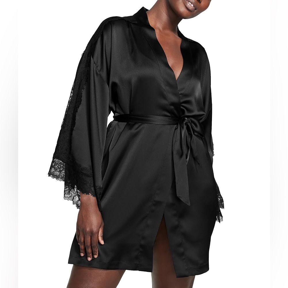 NWT Victoria's Secret Luxe Satin Jacquard Lace Inset Robe, Women's Sleepwear
